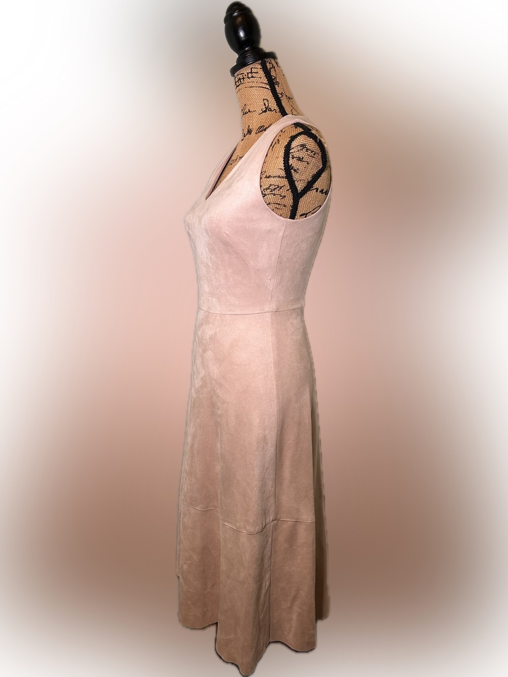 NWT ANTONIO MELANI Quint Faux Suede Sleeveless Aline Nude Blush Midi Dress 2 - Picture 4 of 15